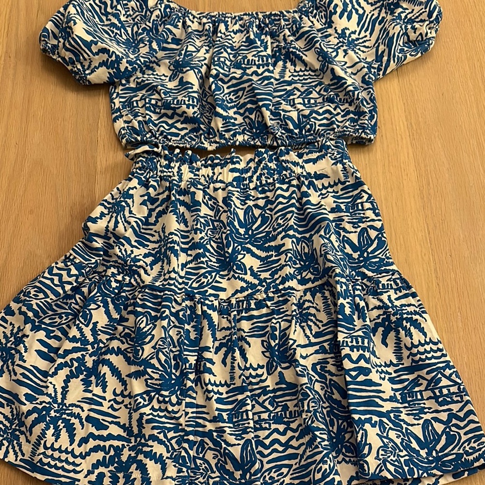 Blue and white shirt and skirt set Zara